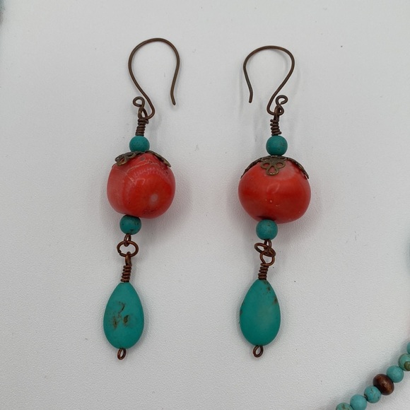 Handmade Boho Copper Beaded Jewelry Set Necklace Earrings Ring Bracelet - Picture 3 of 10